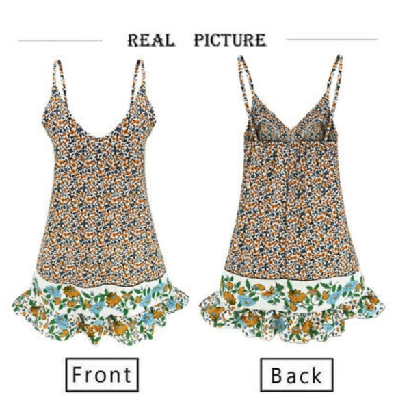 BOHO STRAPPY V-NECK FLORAL MINI DRESS - Picture 5 of 6